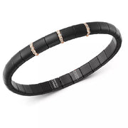 DEMEGLIO 18K Rose Gold & Matte Black Ceramic 3-Diamond Bar Stretchable Bracelet